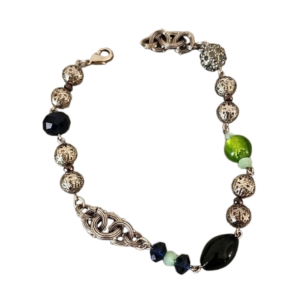 VINTAGE Chunky Glass Bead Charm Bracelet Anklet Boho Moroccan Style Statement - Picture 7 of 16